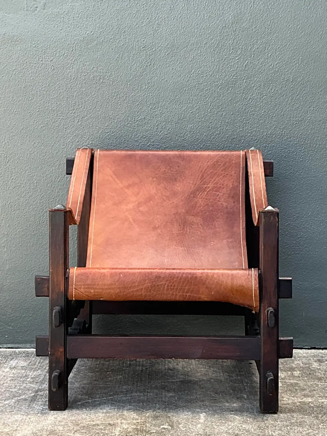 Vintage MCM Leather Sling Lounge Chair - Detail view