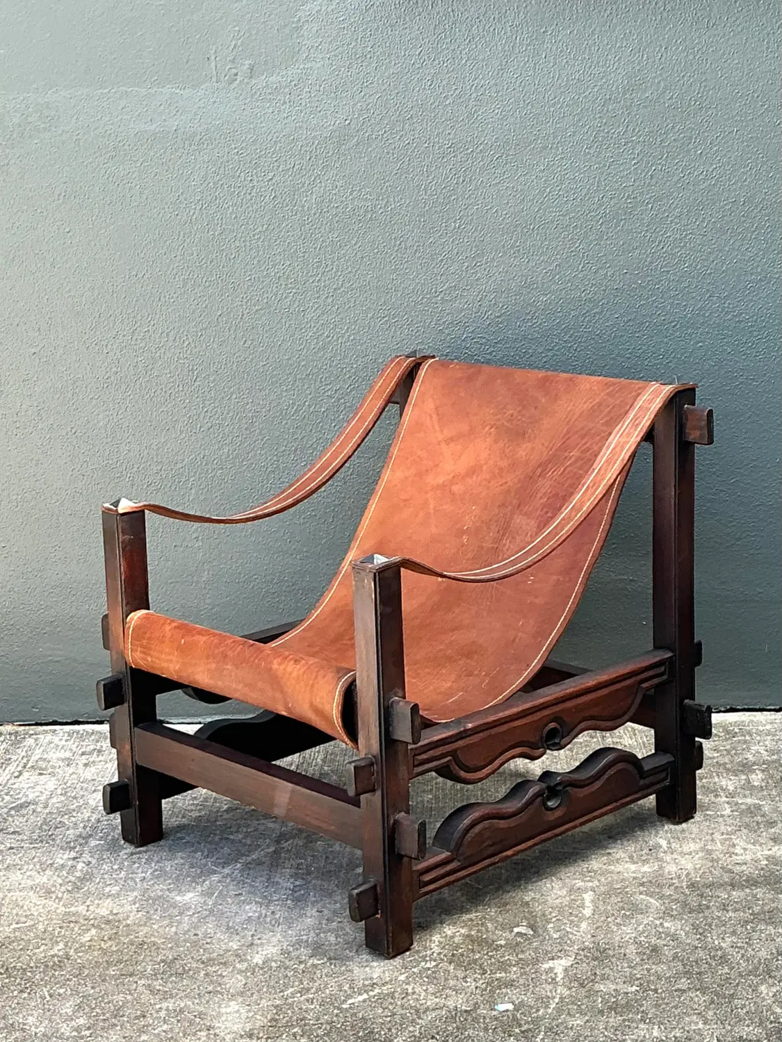 Vintage MCM Leather Sling Lounge Chair - Back view