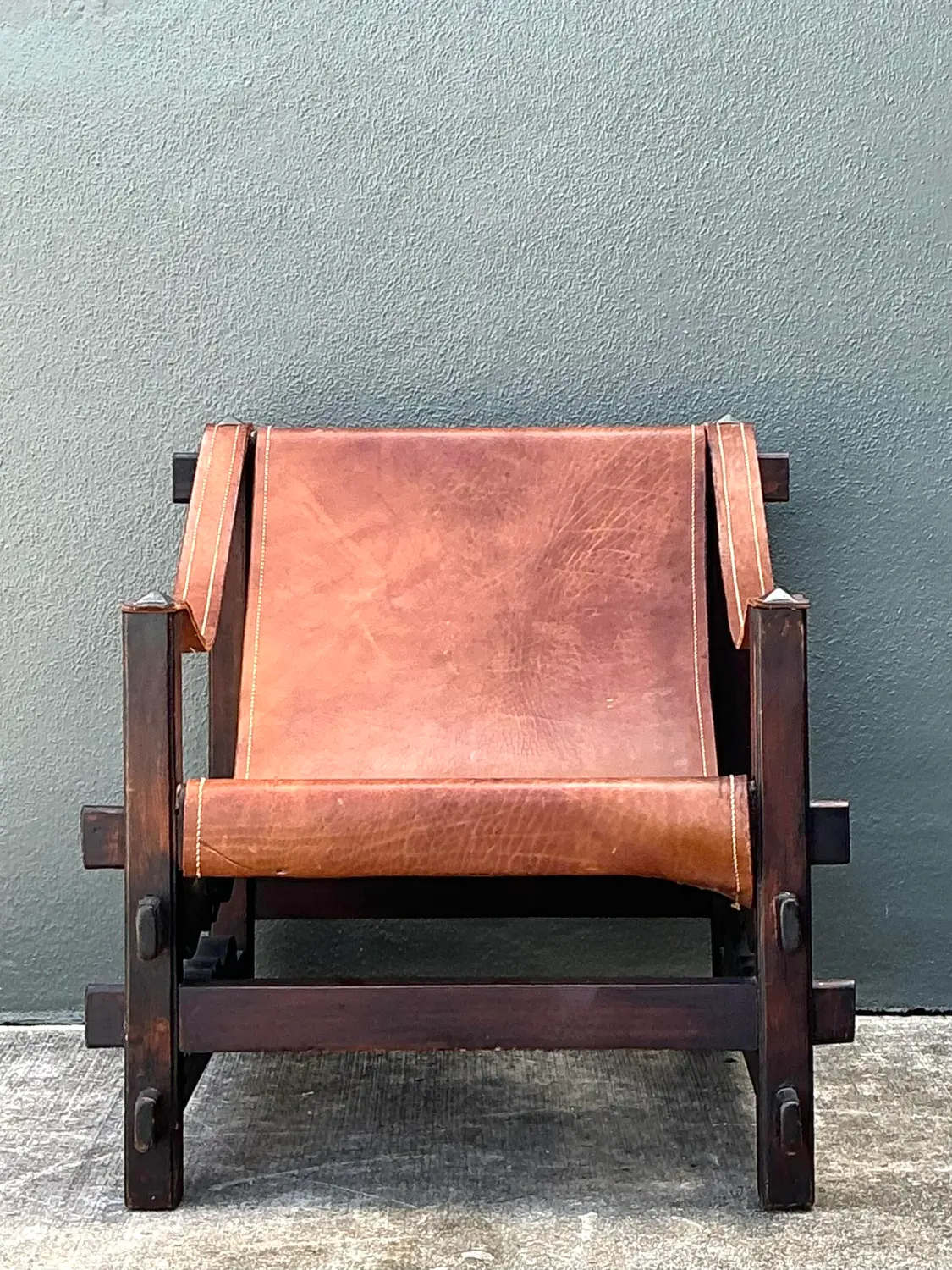 Vintage MCM Leather Sling Lounge Chair - Side view