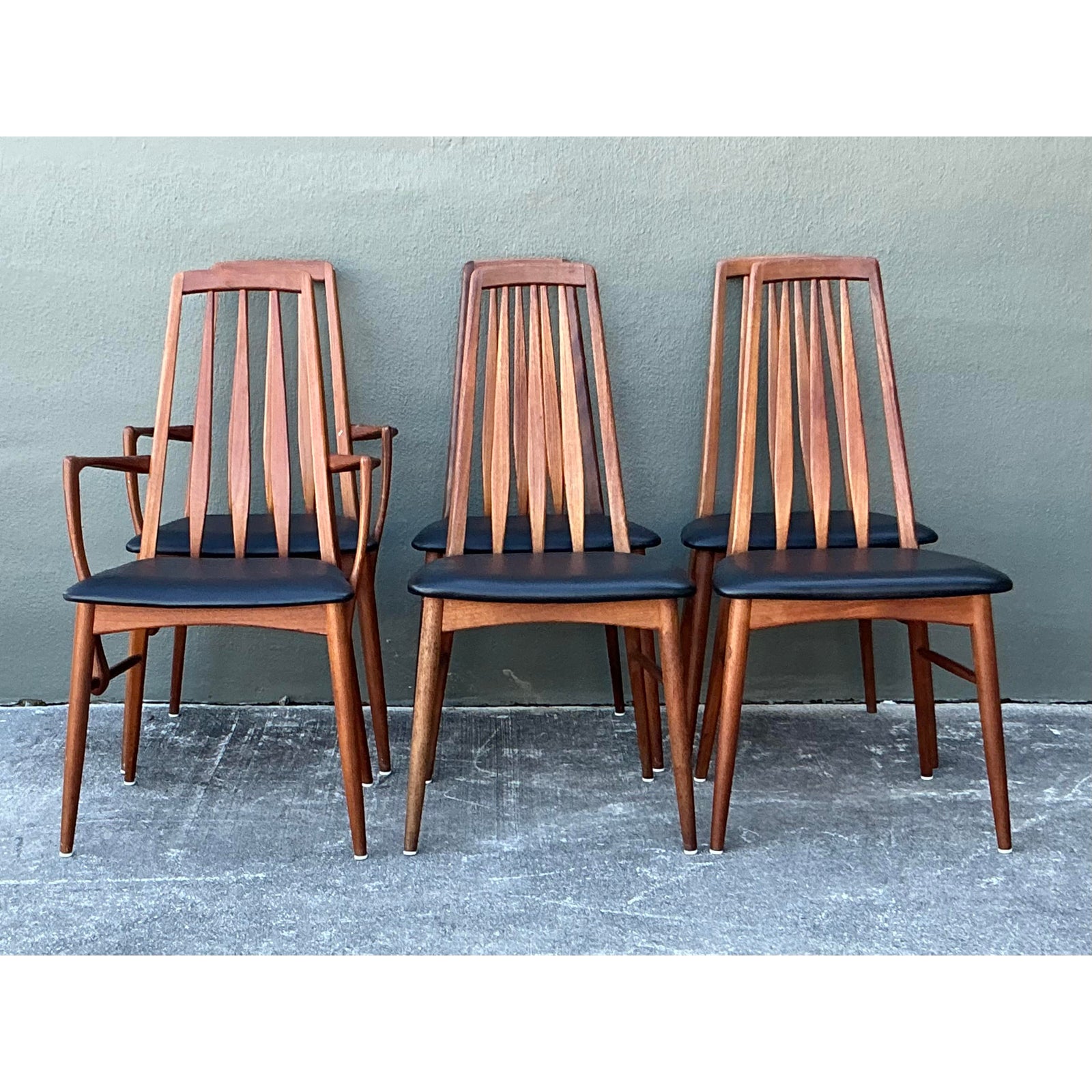 Vintage MCM Niels Koefoed Teak “Eva” Dining Chairs - Set of 6 - Side view