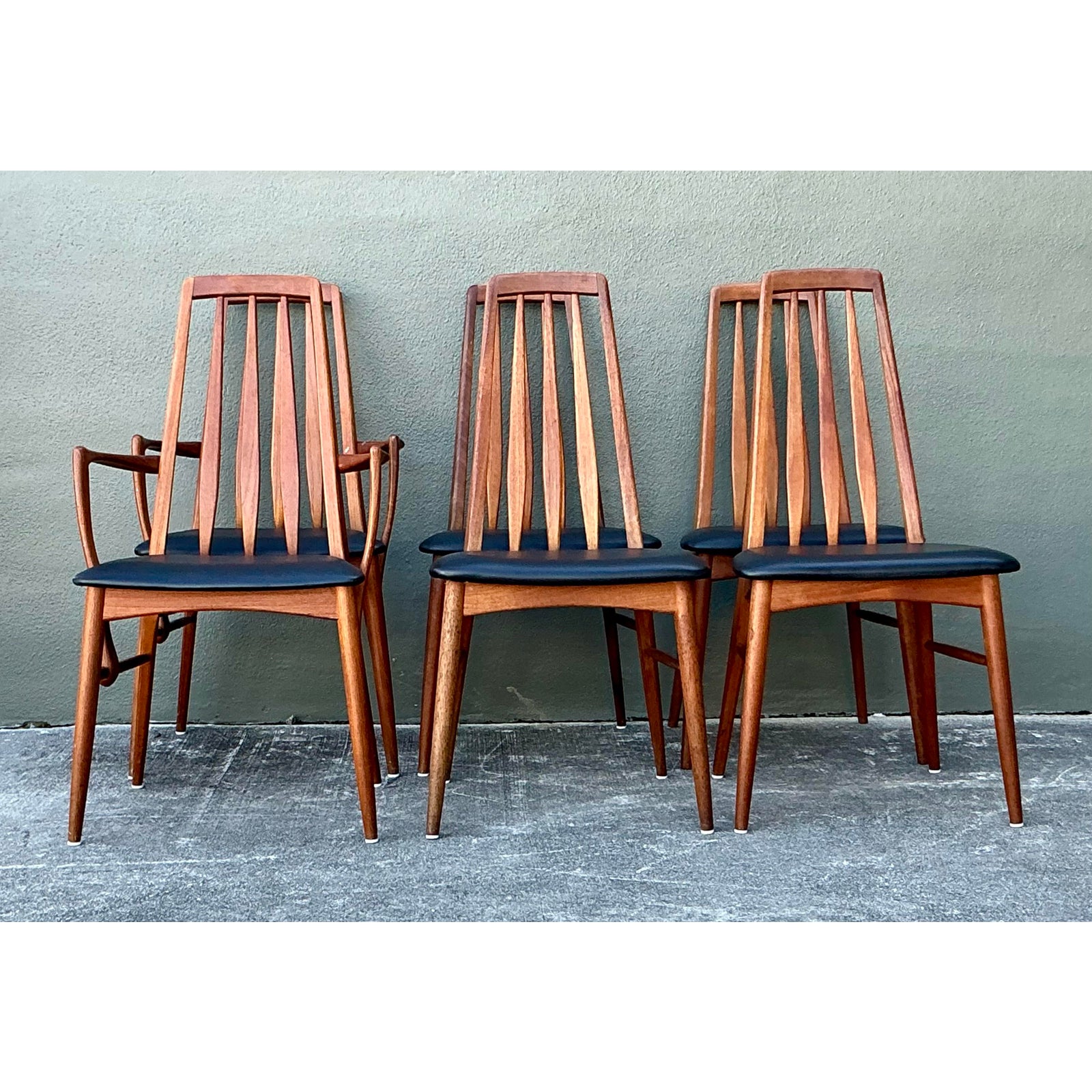 Vintage MCM Niels Koefoed Teak “Eva” Dining Chairs - Set of 6 - Top view