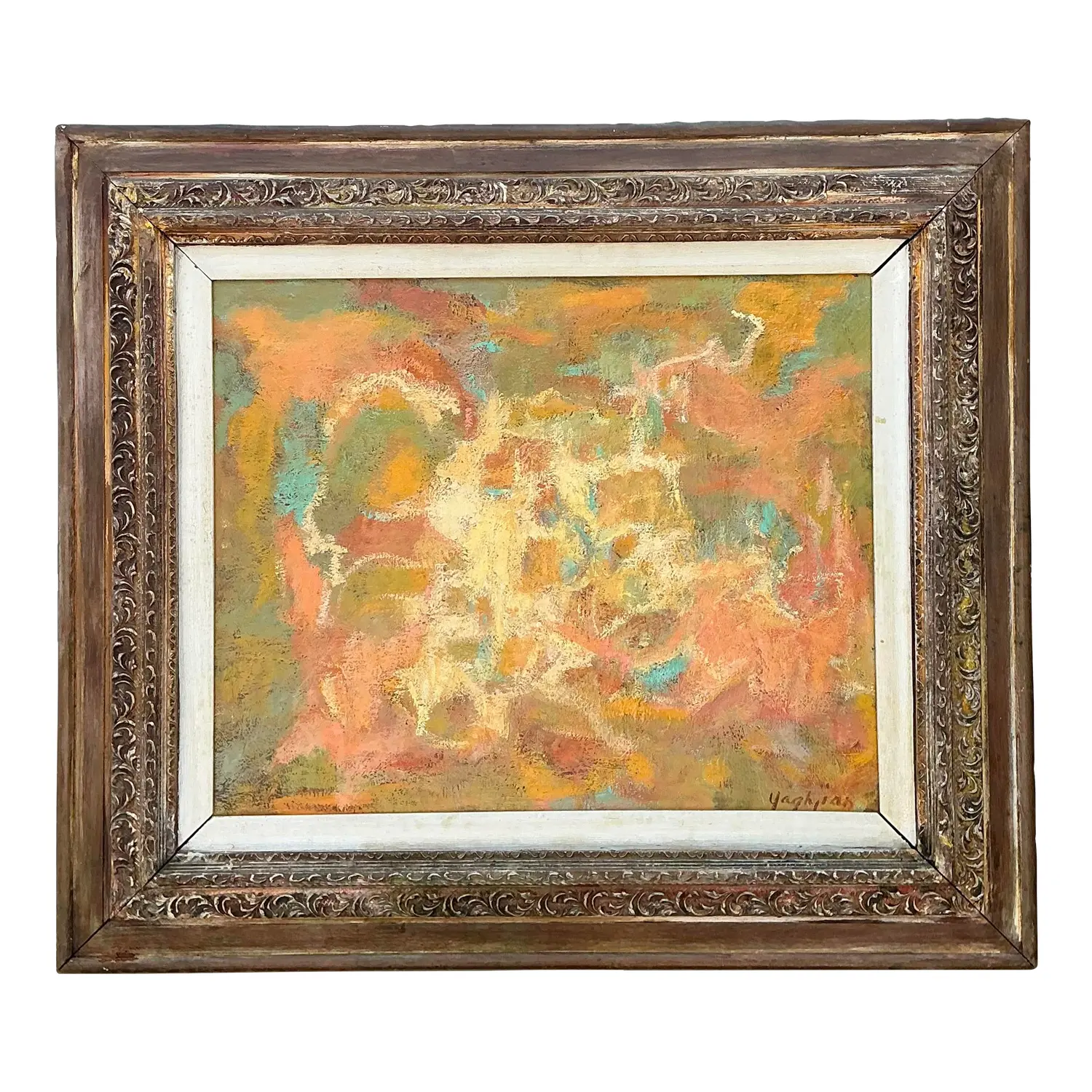 Vintage MCM Original Abstract Oil on Canvas
