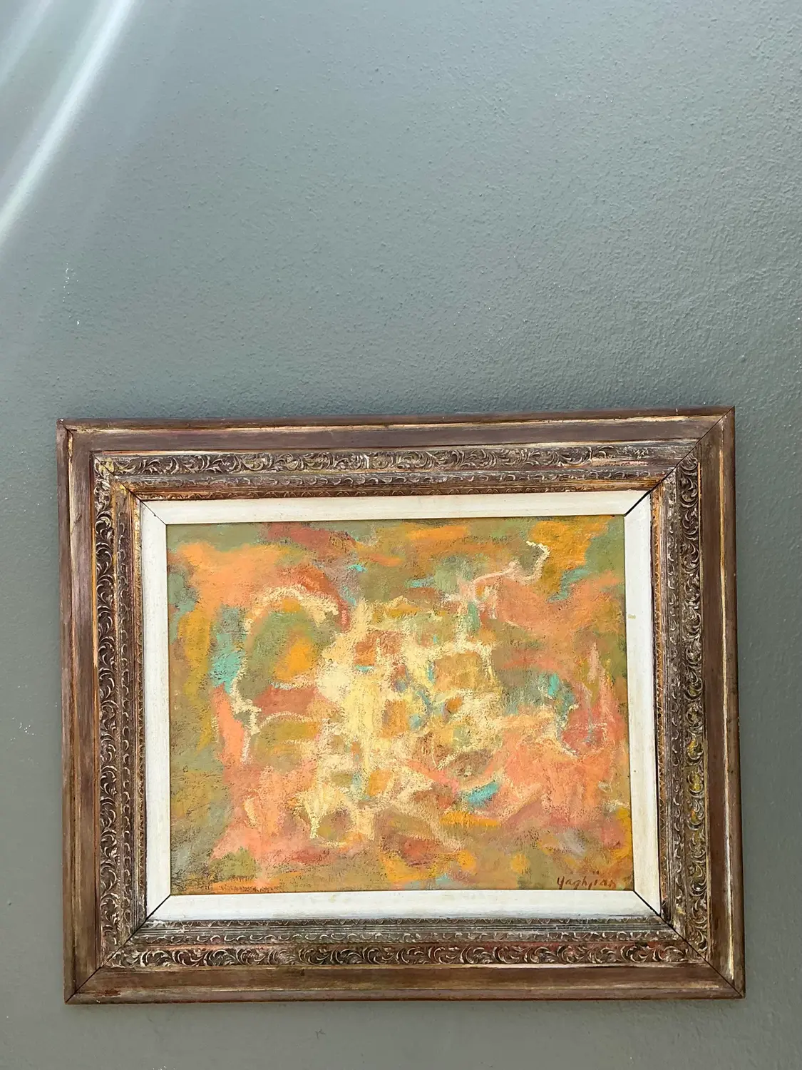 Vintage MCM Original Abstract Oil on Canvas - Side view