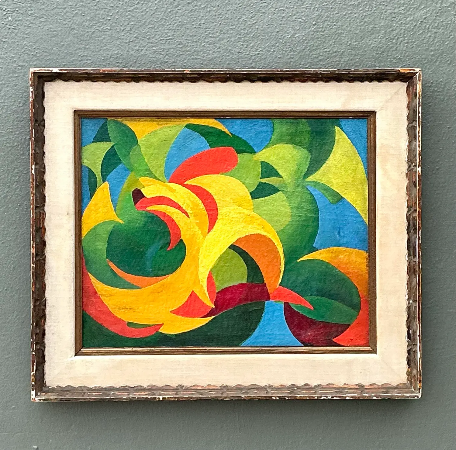Vintage MCM Original Abstract Oil on Canvas - Detail view