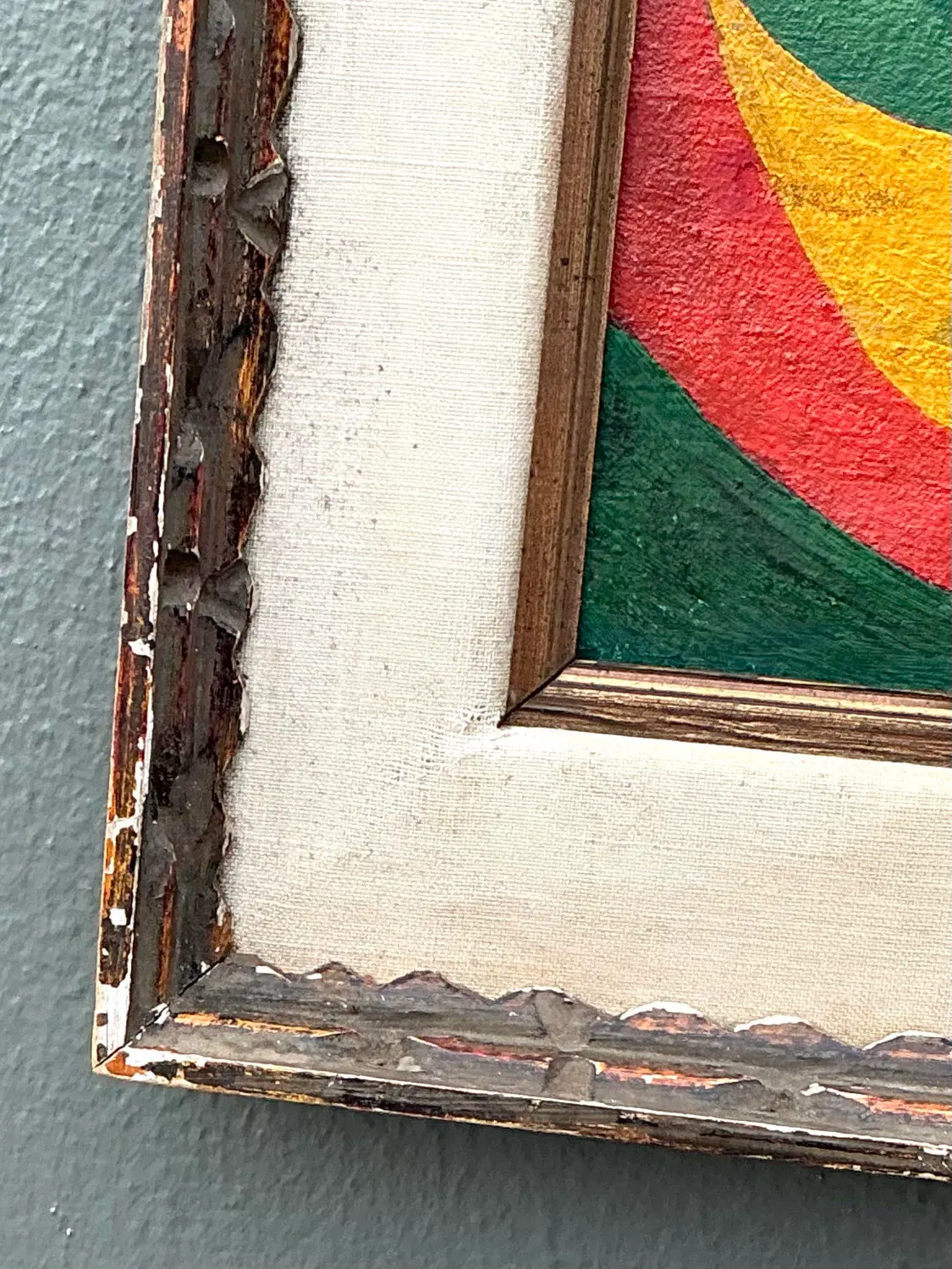 Vintage MCM Original Abstract Oil on Canvas - Side view
