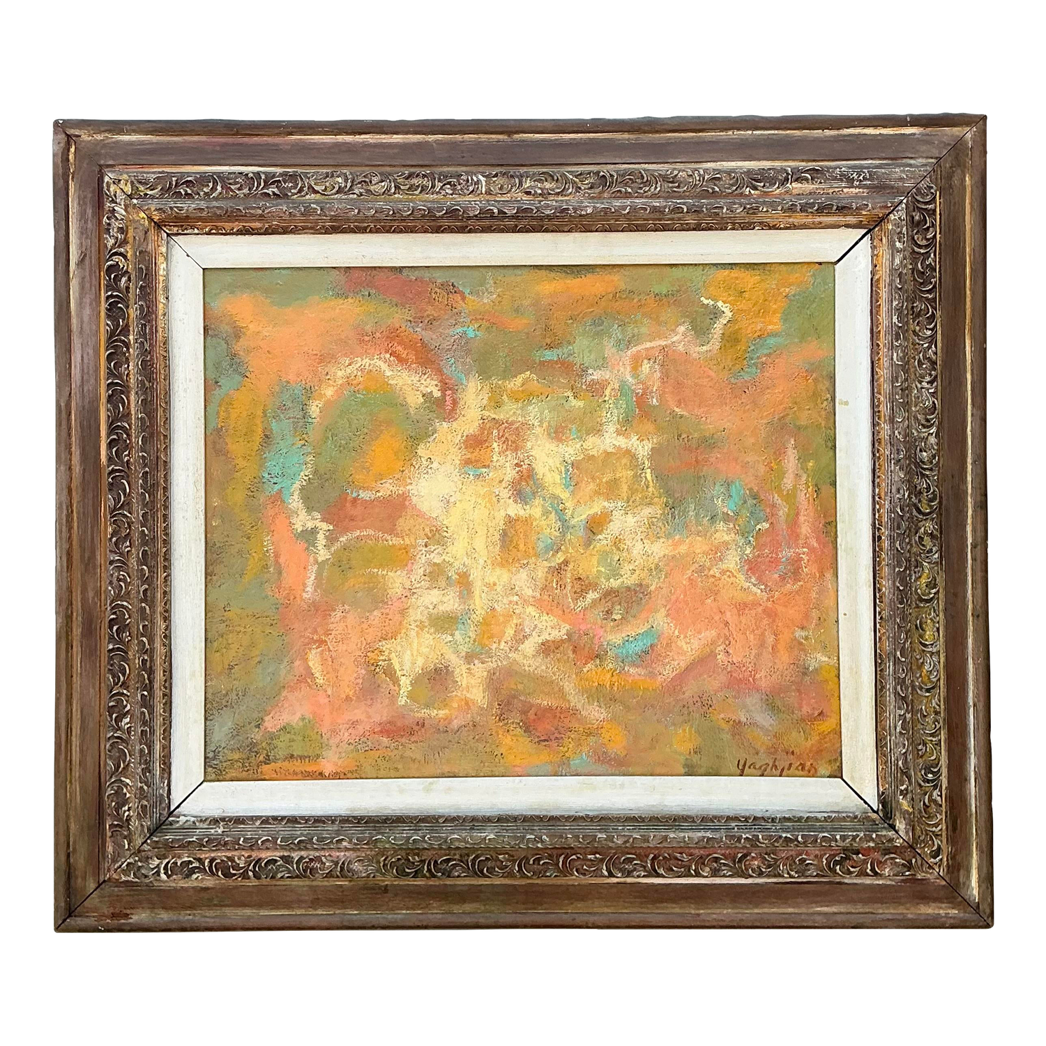 Vintage MCM Original Abstract Oil on Canvas - Detail view