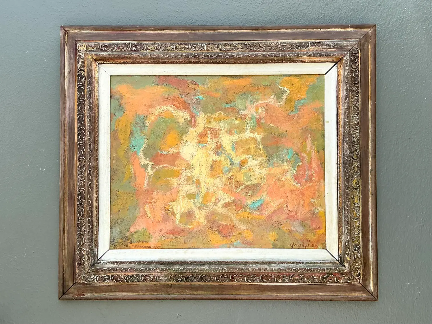 Vintage MCM Original Abstract Oil on Canvas - Back view