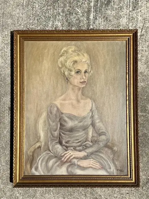 Vintage MCM Original Oil Portrait of Woman - Side view