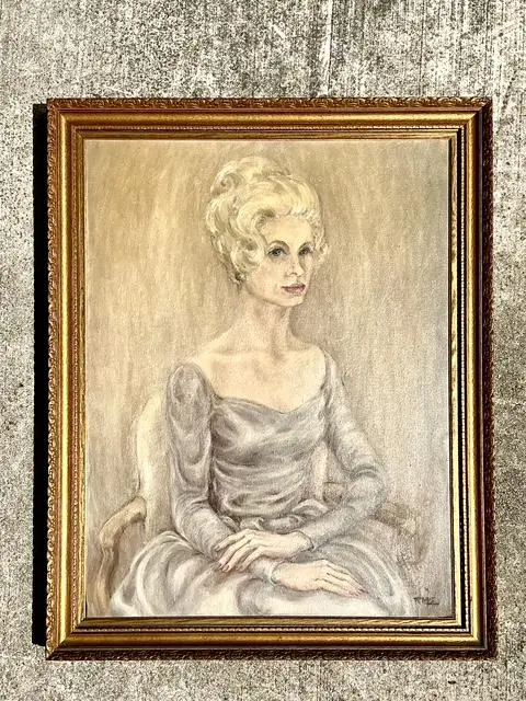 Vintage MCM Original Oil Portrait of Woman - Detail view