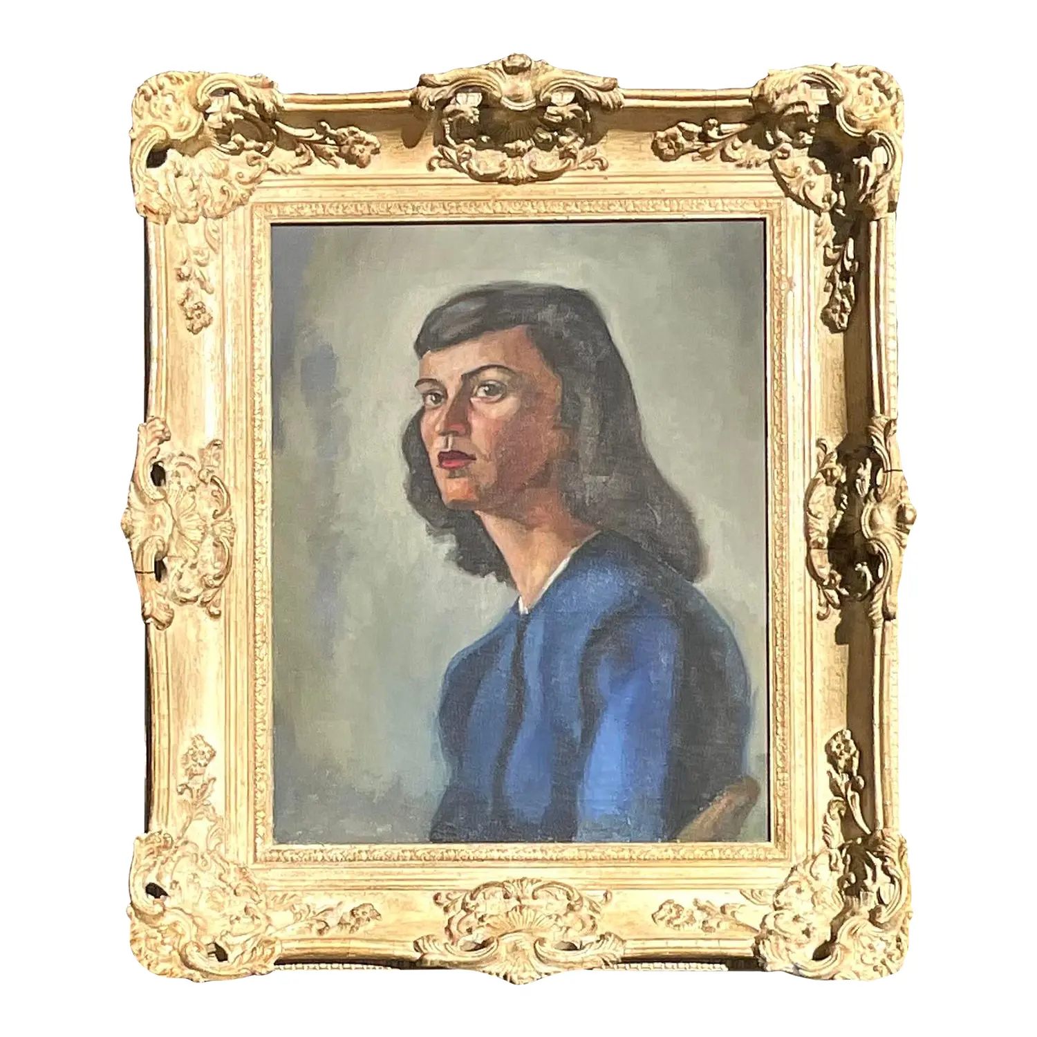 Vintage MCM Original Oil Portrait on Canvas