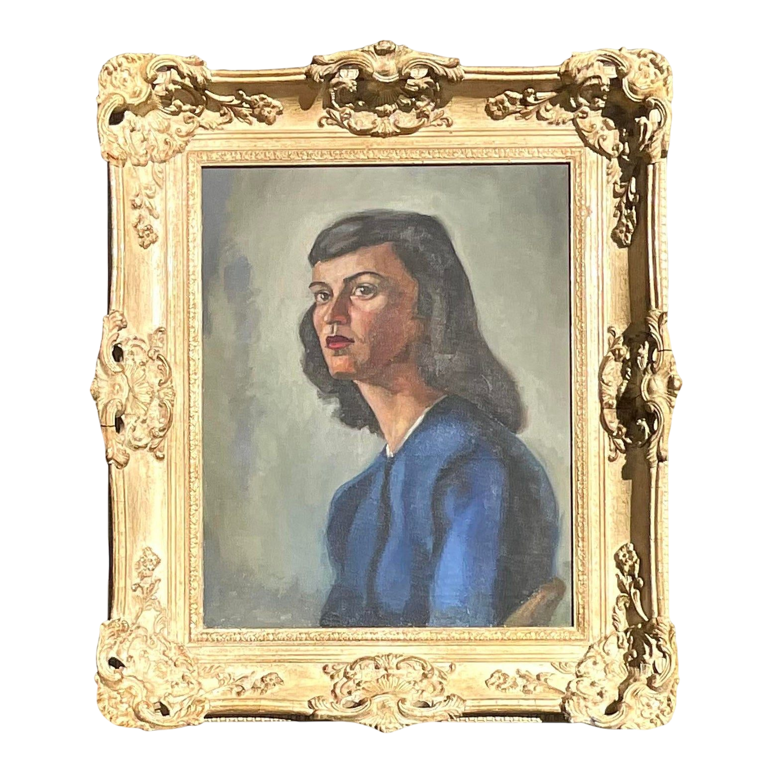 Vintage MCM Original Oil Portrait on Canvas