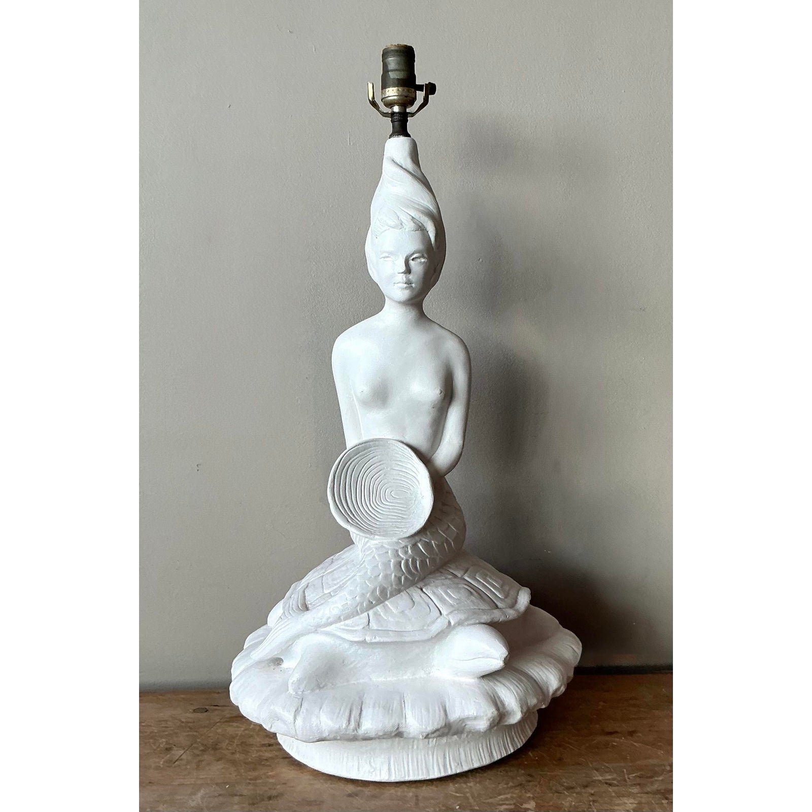 Vintage MCM Plaster Mermaid Lamp - Top view