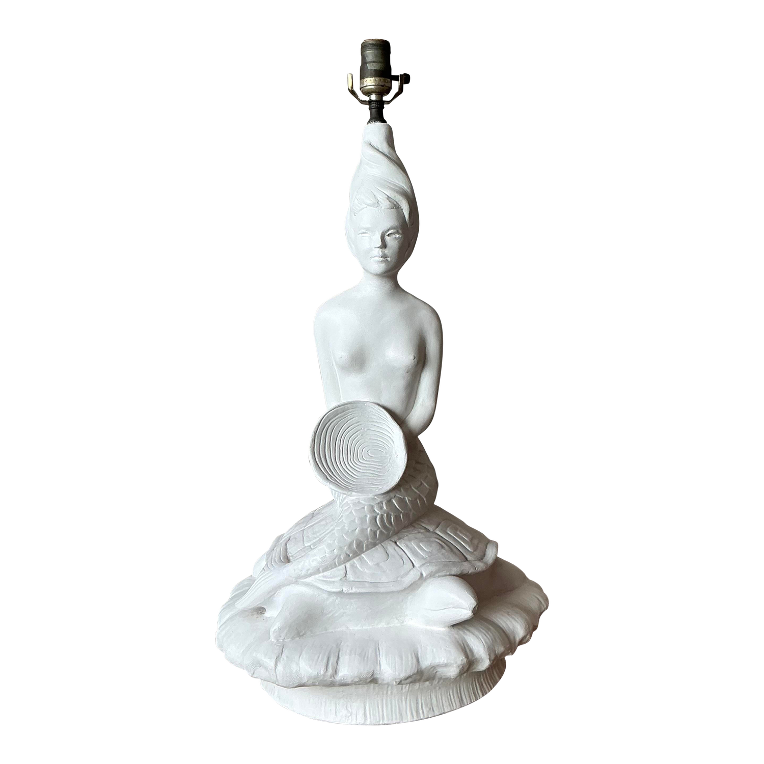 Vintage MCM Plaster Mermaid Lamp - Back view