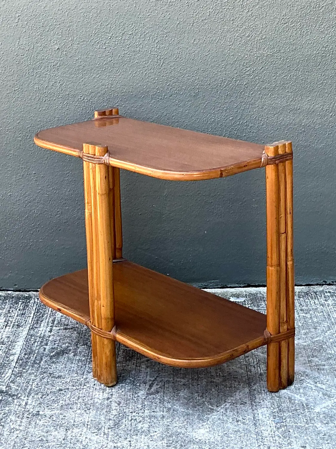 Vintage MCM Rattan Side Table - Side view