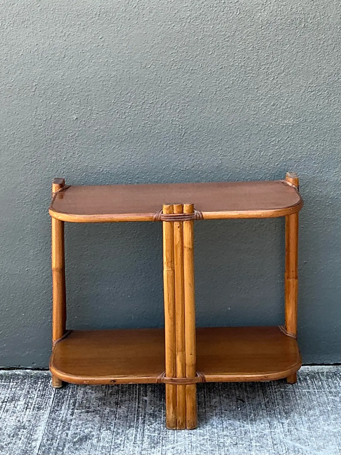 Vintage MCM Rattan Side Table - Back view