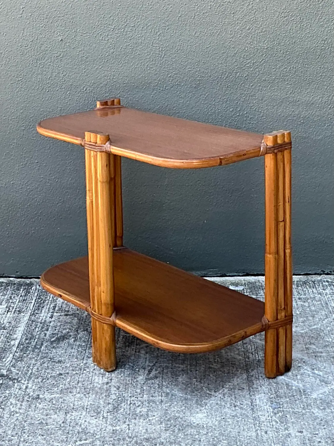 Vintage MCM Rattan Side Table - Top view