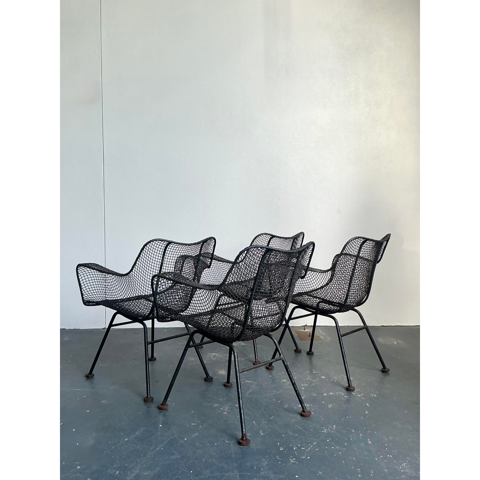 Vintage MCM Russell Woodard “Sculptura” Wrought Iron Dining Chairs - Set of 4 - Top view