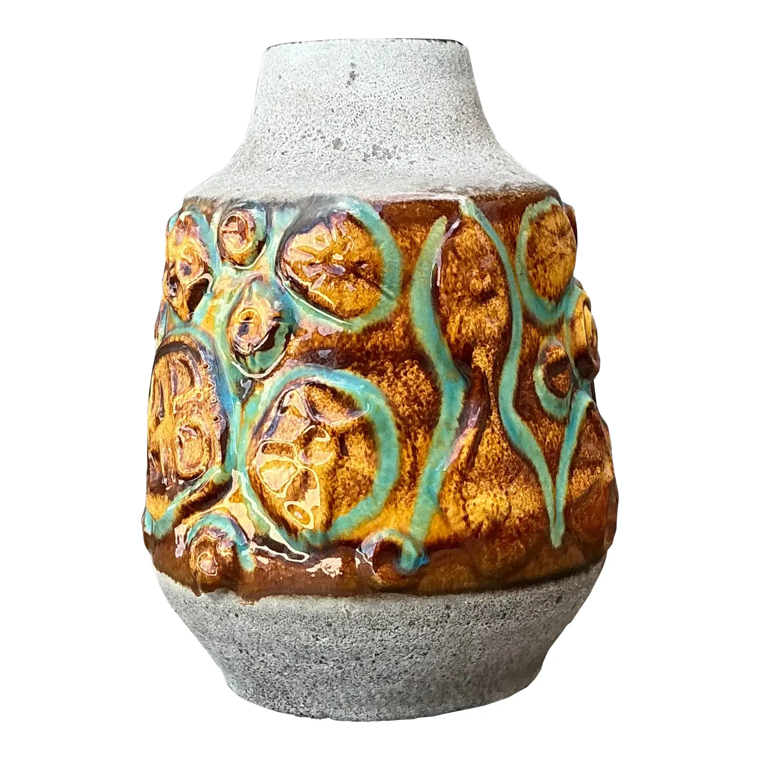 Vintage MCM West German Glazed Ceramic Vase - Detail view