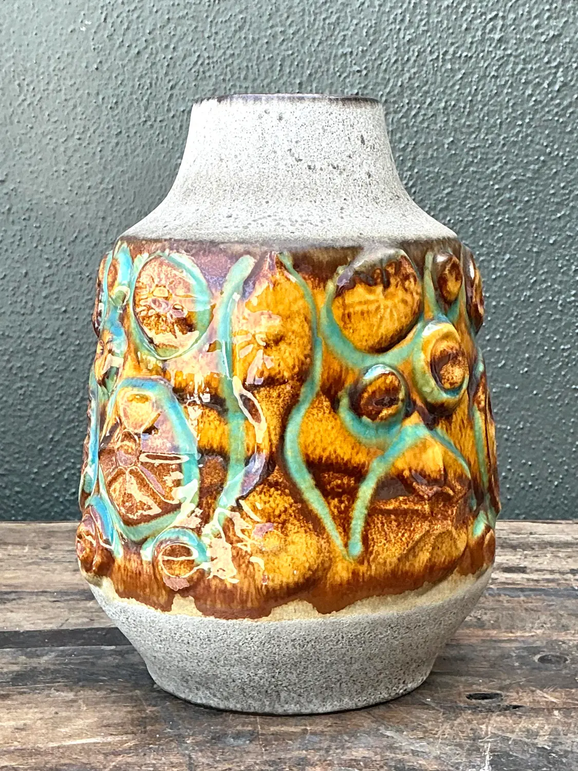 Vintage MCM West German Glazed Ceramic Vase - Back view