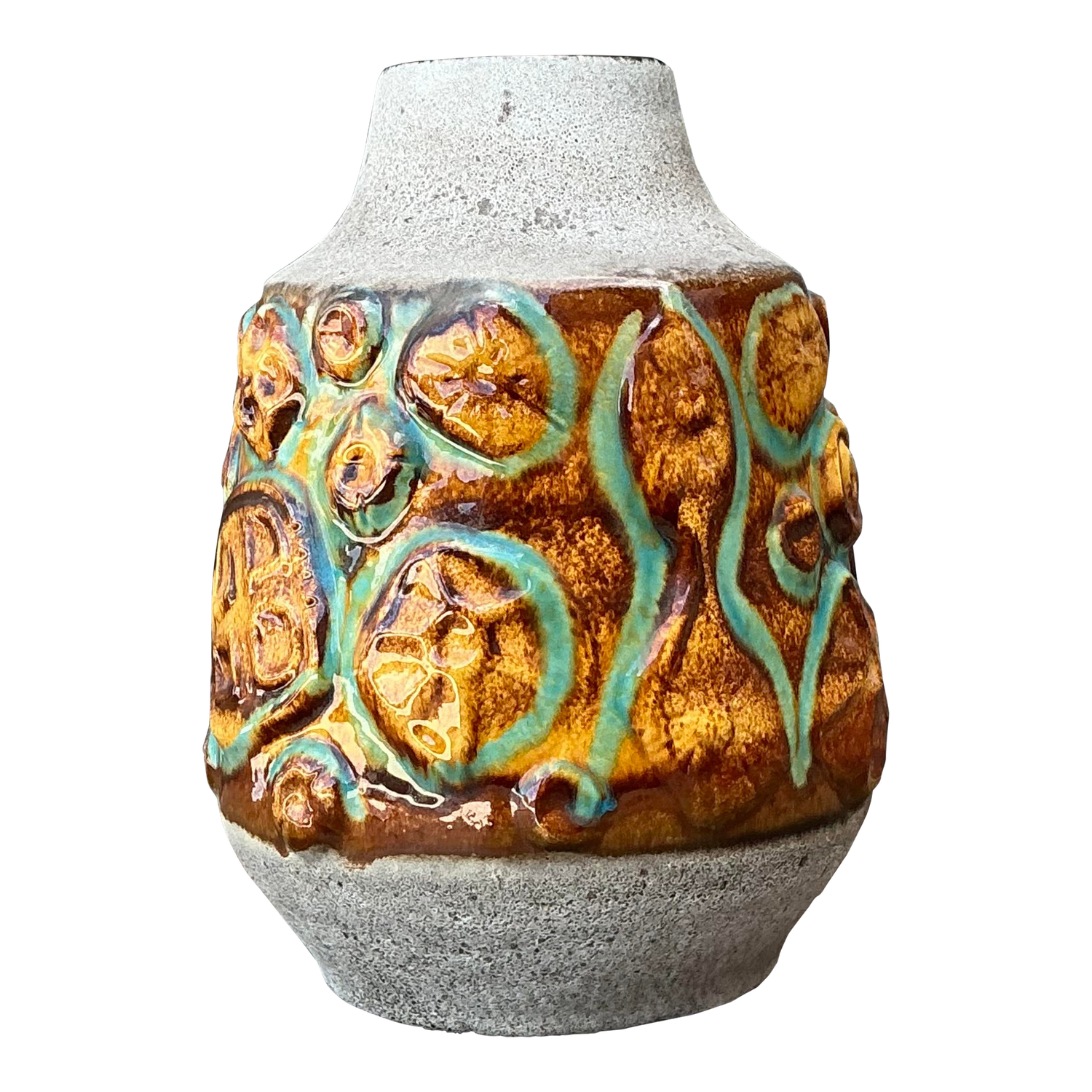 Vintage MCM West German Glazed Ceramic Vase - Side view