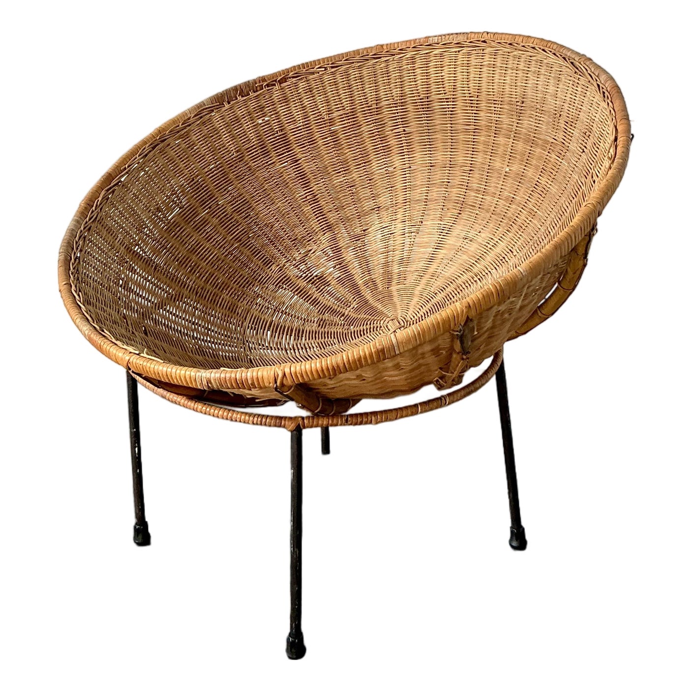 Vintage MCM Woven Rattan Bowl Chair
