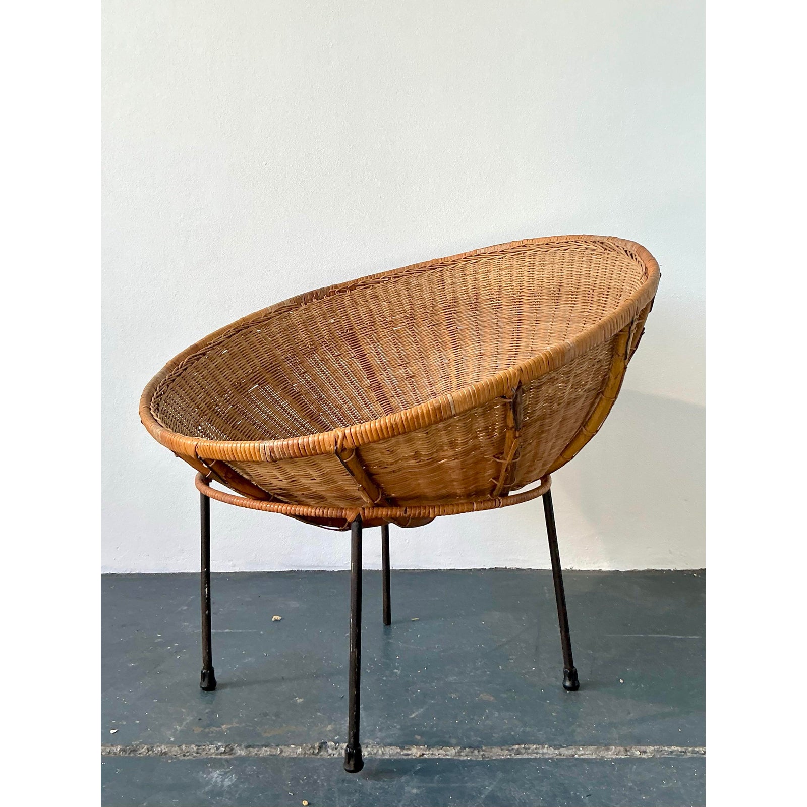 Vintage MCM Woven Rattan Bowl Chair - Top view