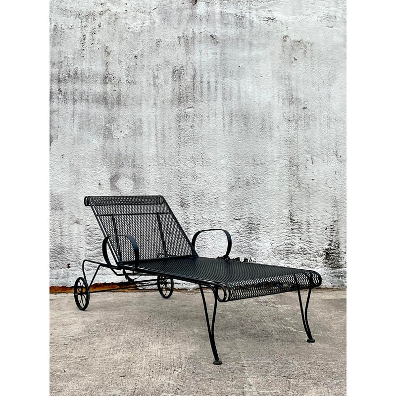 Vintage MCM Wrought Iron Chaise Lounge After Russell Woodard - Side view