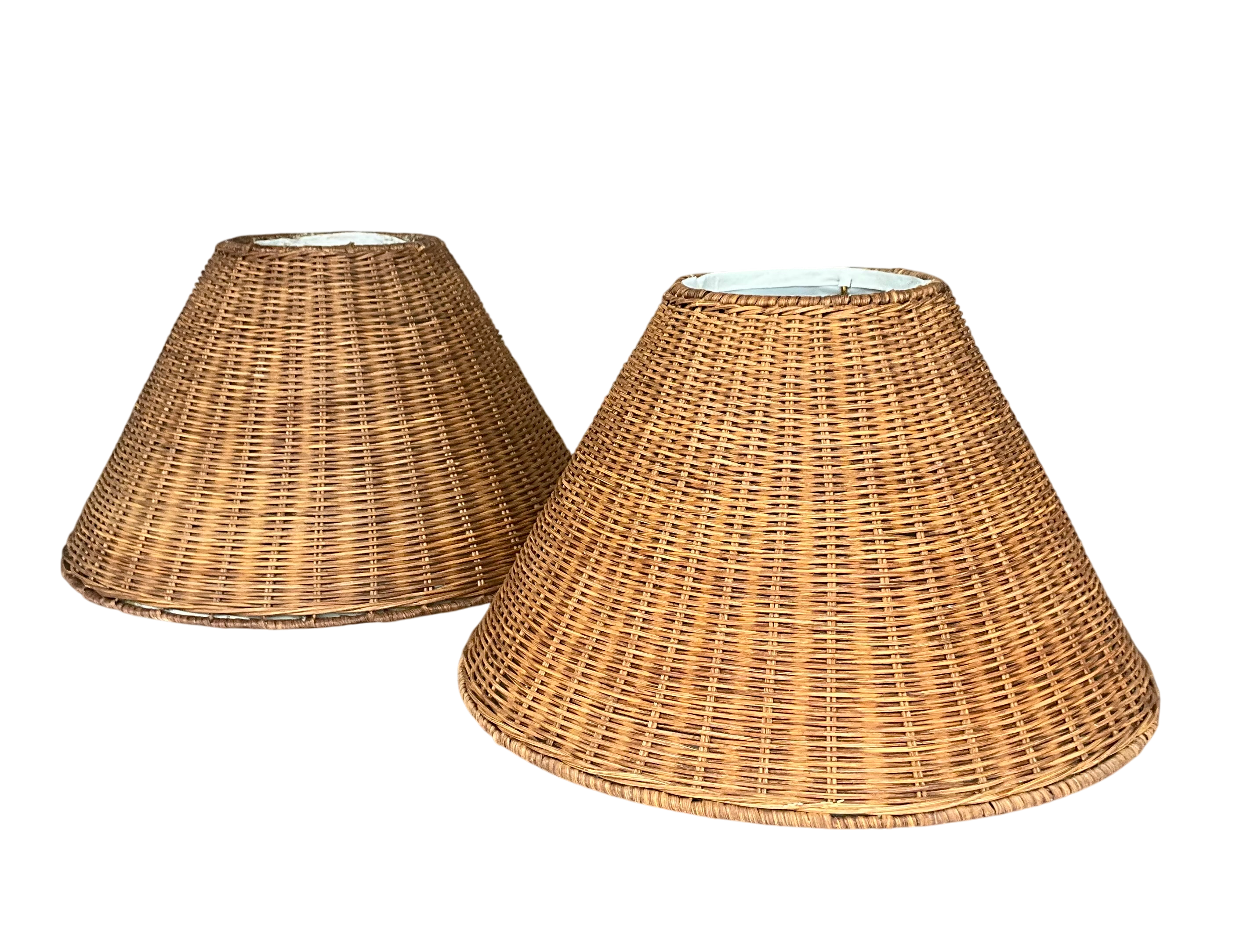 Vintage Medium Woven Rattan Lampshades- a Pair - Side view