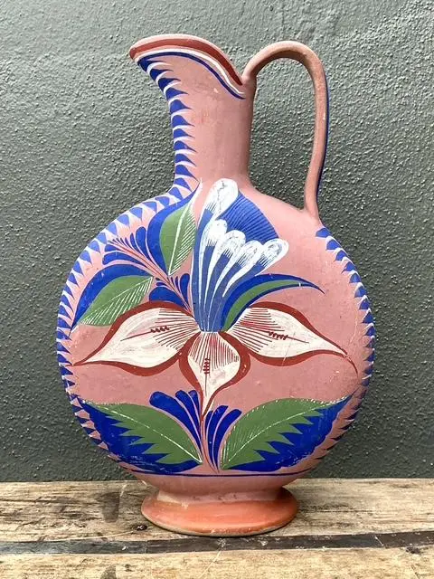Vintage Mexican Hand Painted Pitcher - Back view