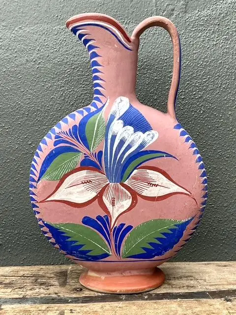 Vintage Mexican Hand Painted Pitcher - Top view
