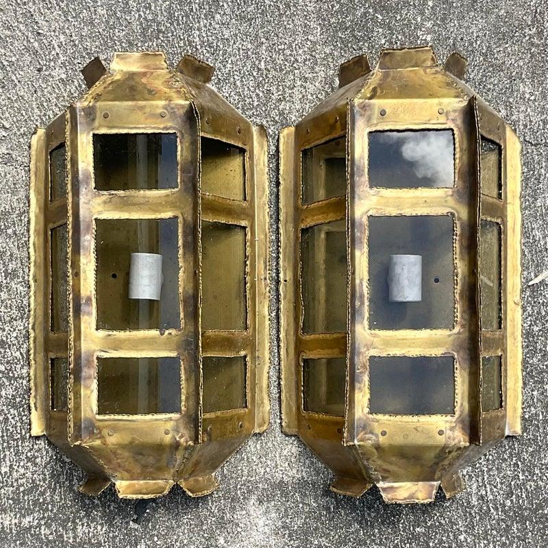 Vintage Mid 20th Century Brutalist Wall Sconces- a Pair - Back view