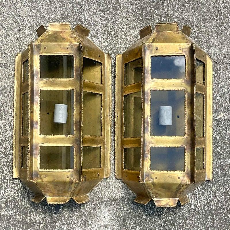 Vintage Mid 20th Century Brutalist Wall Sconces- a Pair - Side view