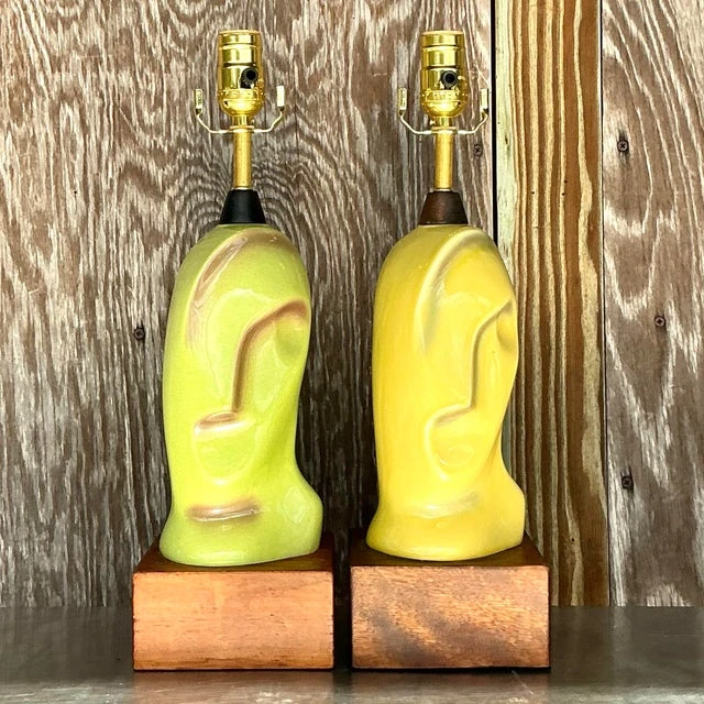 Vintage Mid 20th Century Heifetz Glazed Ceramic Lamps - a Pair - Side view