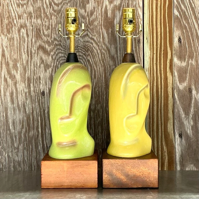 Vintage Mid 20th Century Heifetz Glazed Ceramic Lamps - a Pair - Top view