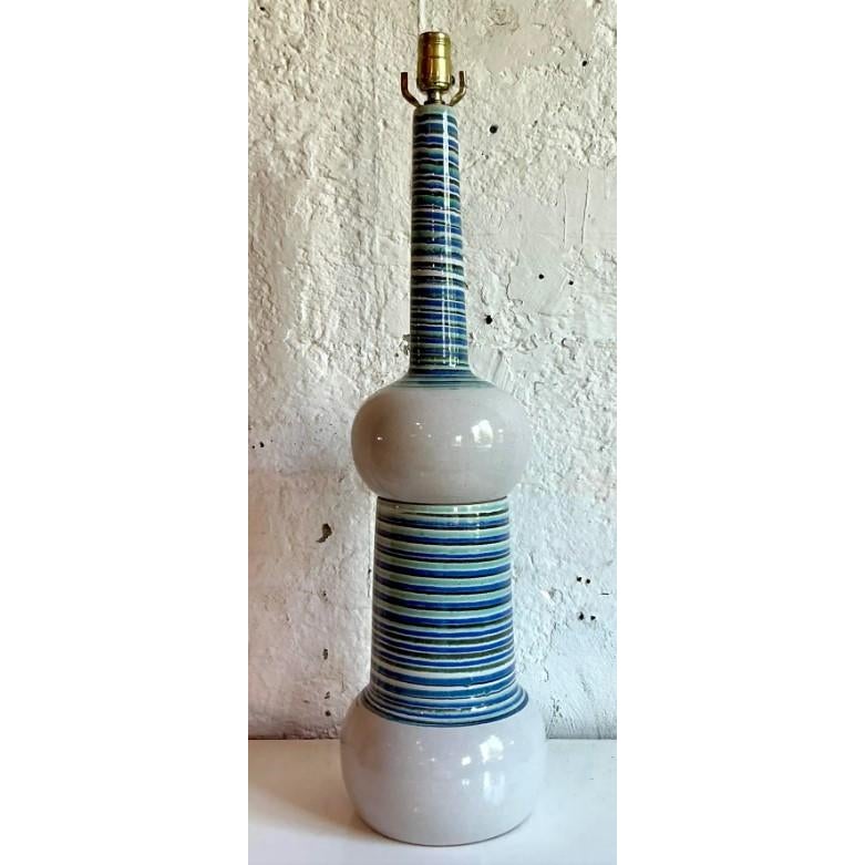 Vintage Mid 20th Century Martz Hand Painted Table Lamp - Side view