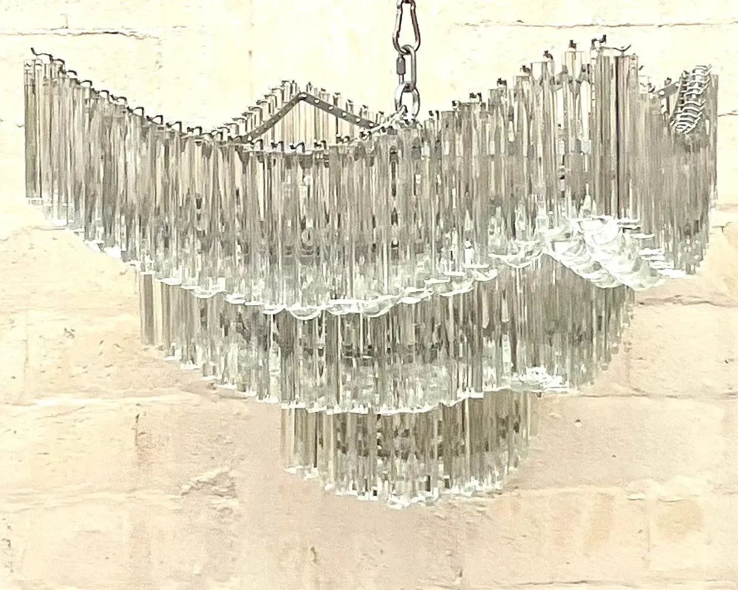 Vintage Mid 20th Century Regency Crystal Rod Chandelier After Venini - Top view