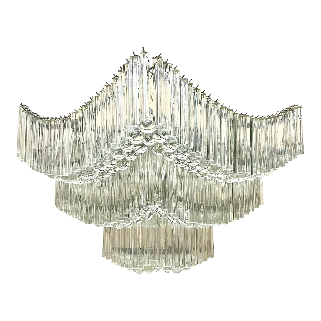 Vintage Mid 20th Century Regency Crystal Rod Chandelier After Venini - Detail view