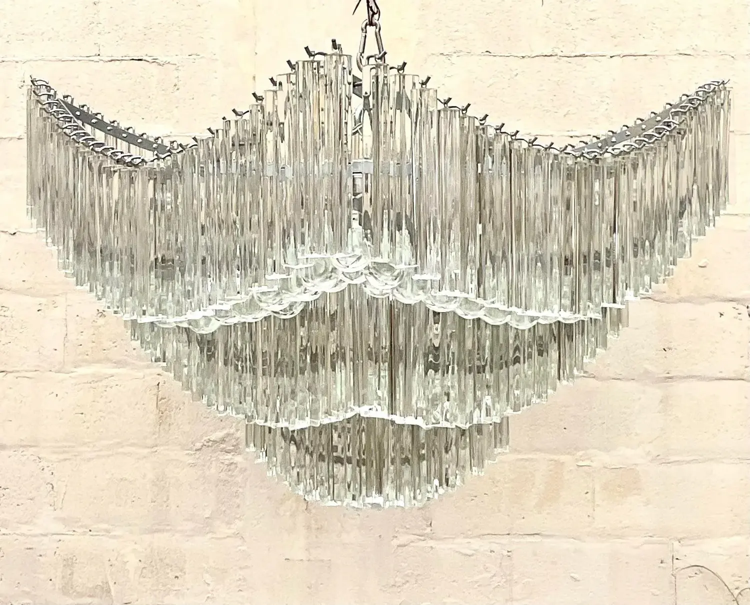 Vintage Mid 20th Century Regency Crystal Rod Chandelier After Venini - Side view