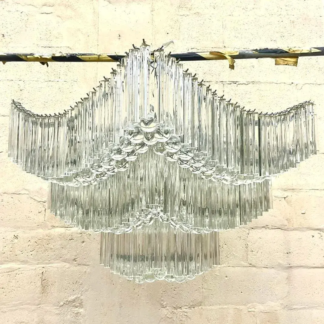 Vintage Mid 20th Century Regency Crystal Rod Chandelier After Venini - Back view