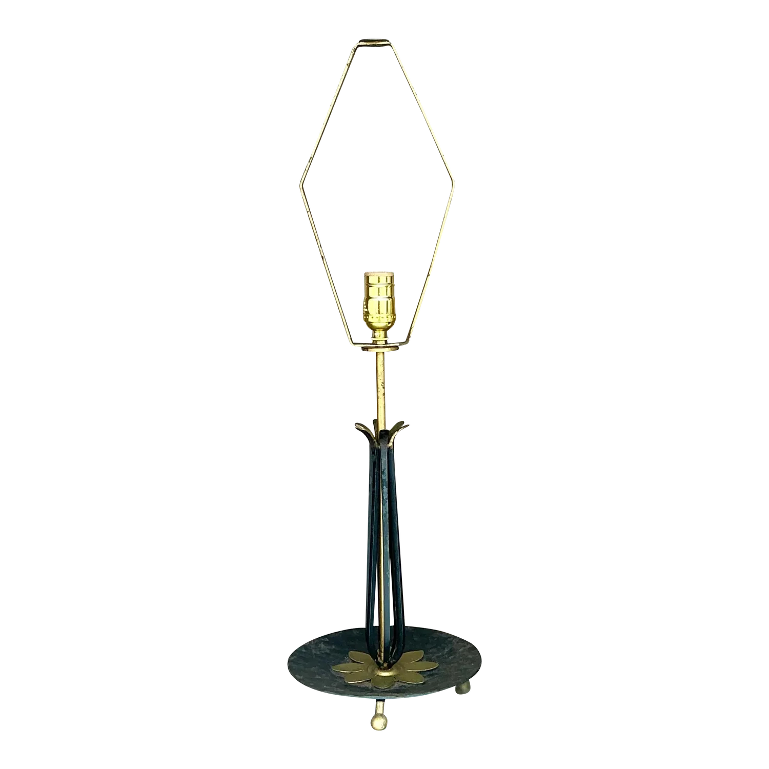 Vintage Mid 20th Century Wrought Iron Lotus Lamp - Detail view