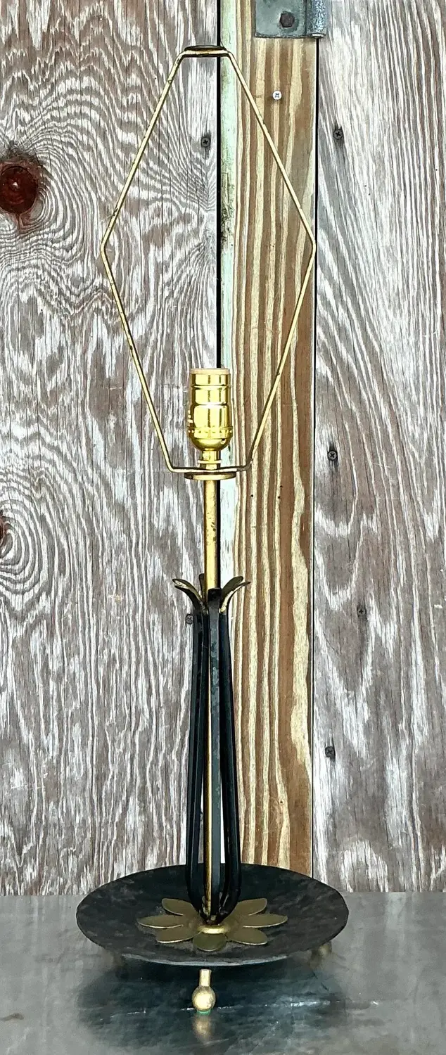 Vintage Mid 20th Century Wrought Iron Lotus Lamp - Side view