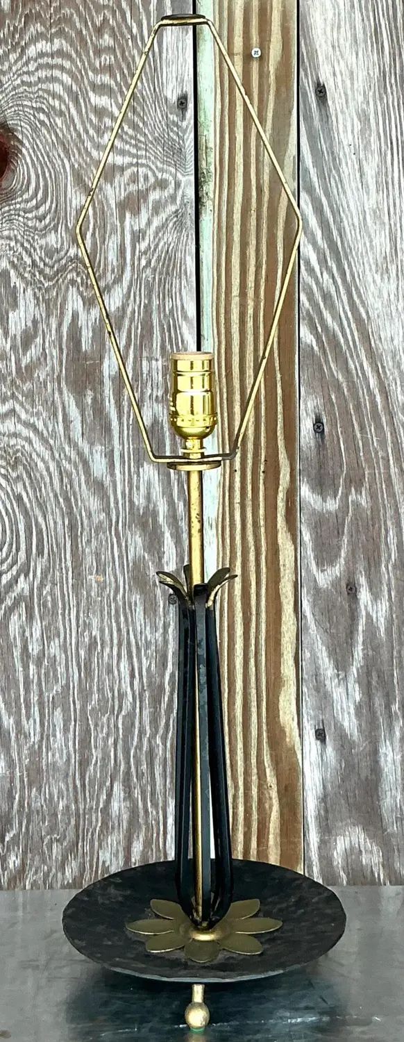 Vintage Mid 20th Century Wrought Iron Lotus Lamp - Back view