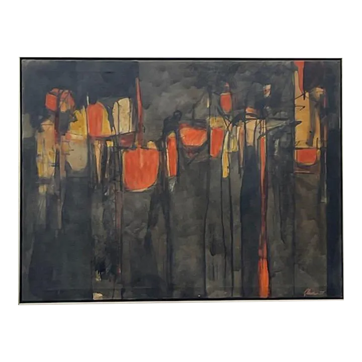 Vintage Mid-Century Modern Abstract Original Oil Painting on Canvas - Detail view