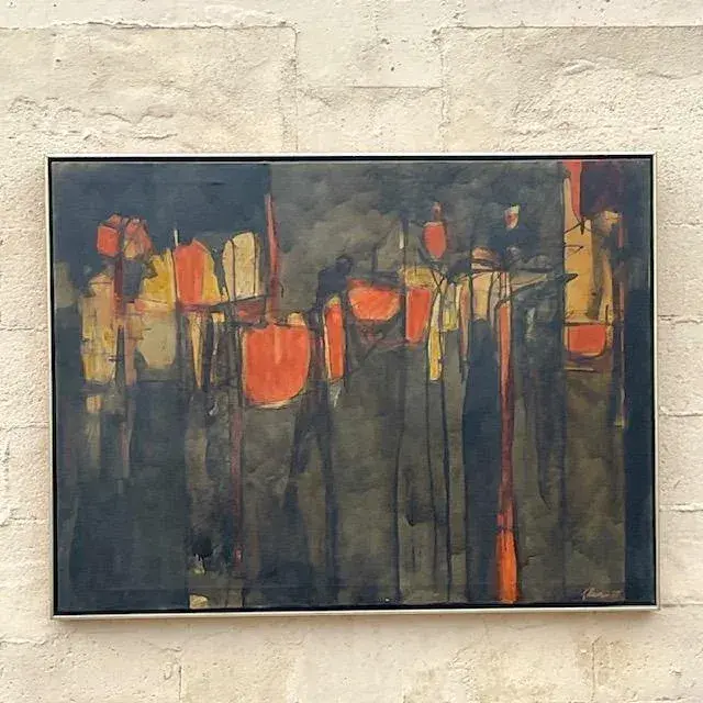 Vintage Mid-Century Modern Abstract Original Oil Painting on Canvas - Top view