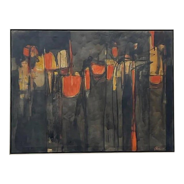 Vintage Mid-Century Modern Abstract Original Oil Painting on Canvas