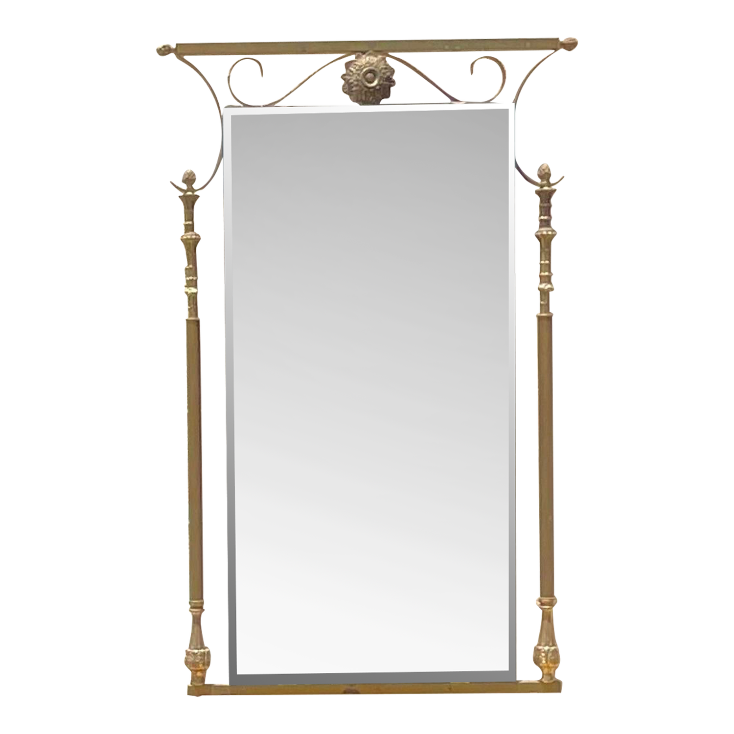 Vintage Mid-Century Modern Brass Column Mirror - Detail view