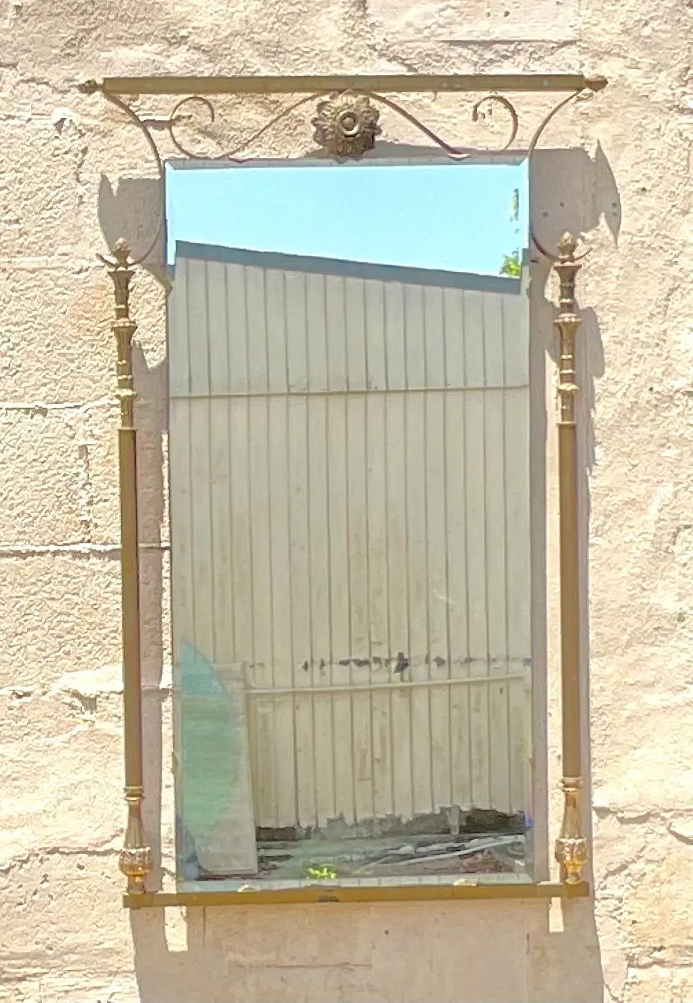 Vintage Mid-Century Modern Brass Column Mirror - Side view
