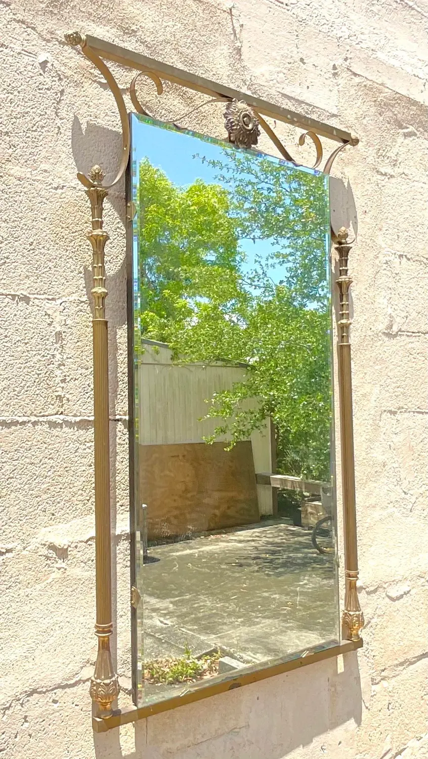 Vintage Mid-Century Modern Brass Column Mirror - Top view