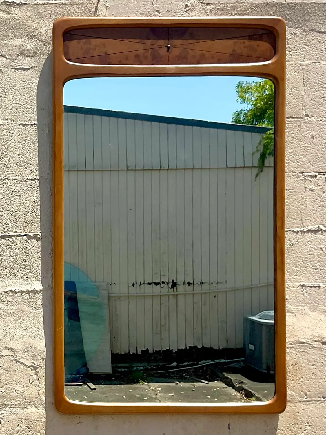 Vintage Mid-Century Modern Burl Wood Mirror - Side view