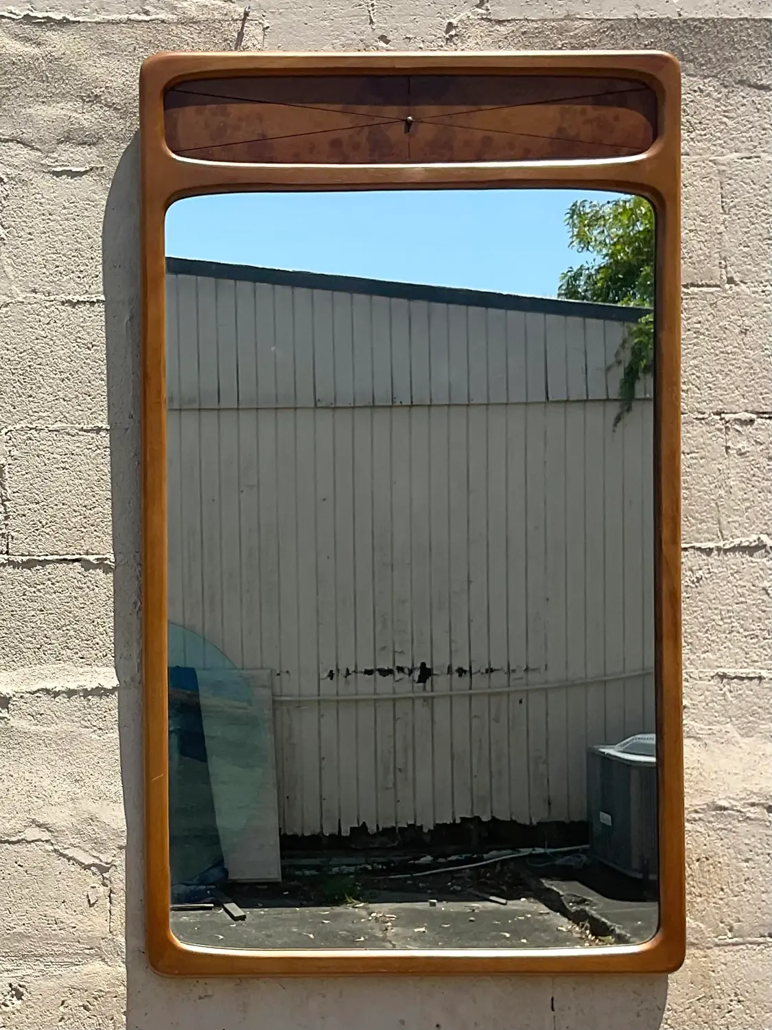 Vintage Mid-Century Modern Burl Wood Mirror - Back view